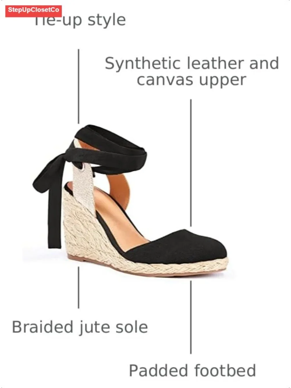Synthetic Leather Espadrille Wedges Sandals Lace Up Platform Heels